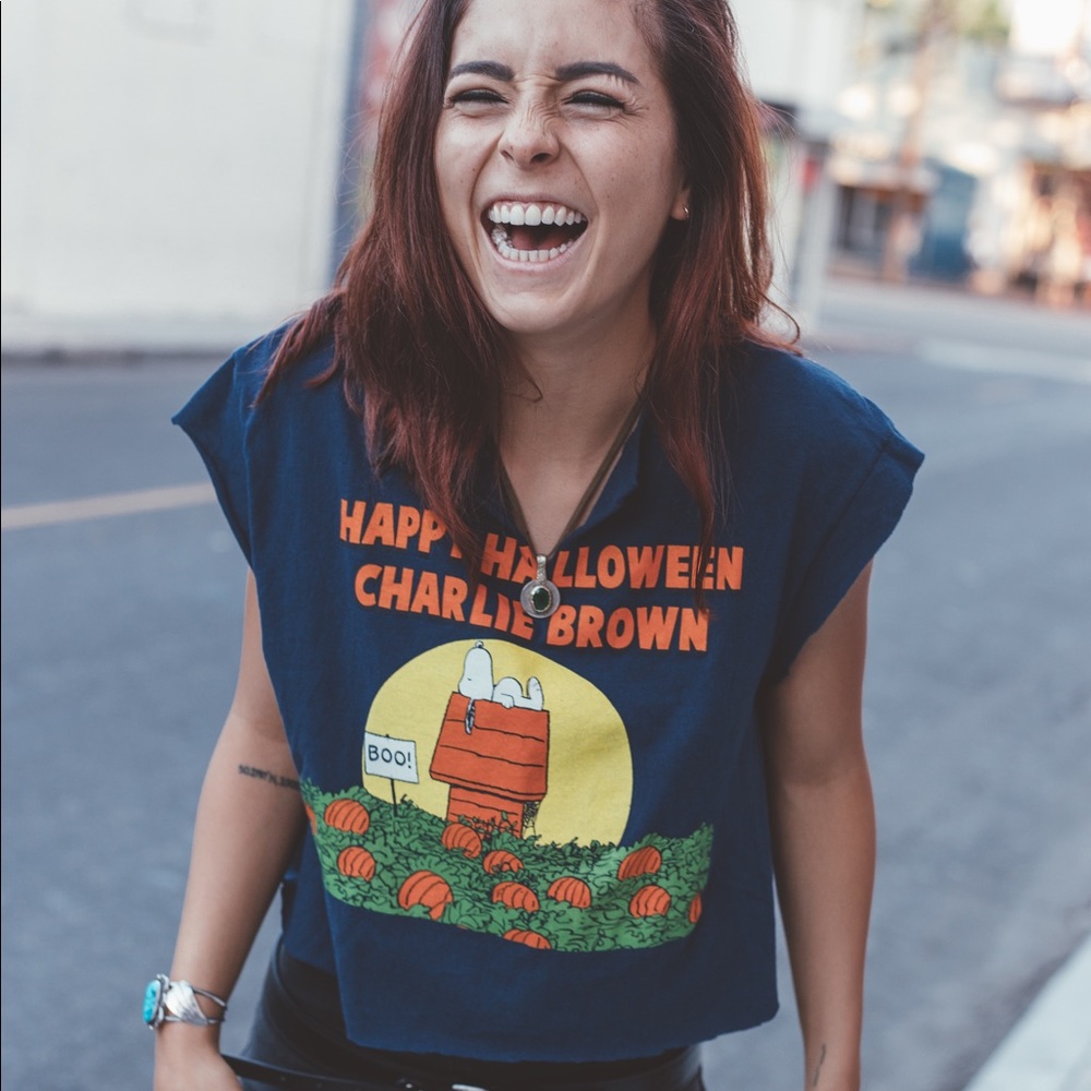 Charlie Brown Halloween Snoopy Peanuts Crop Top L